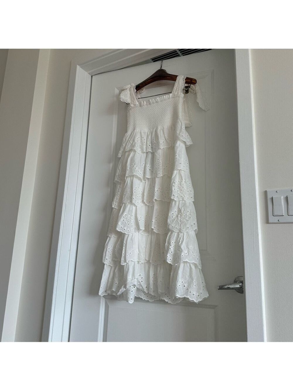 Farm Rio Off-White Embroidered Ruffle Midi Dress - Picture 8 of 11